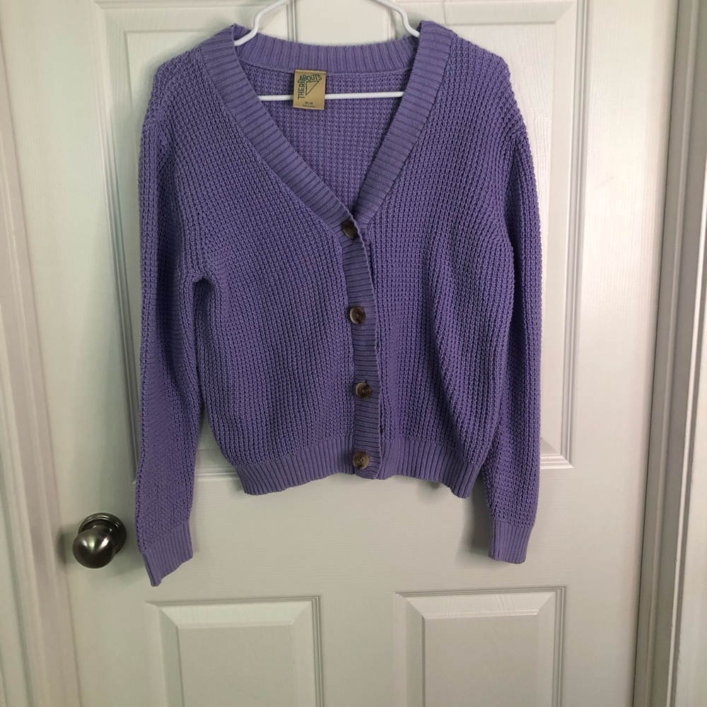 Girls' Lavender V-Neck Button-Front Knit Cardigan Sweater